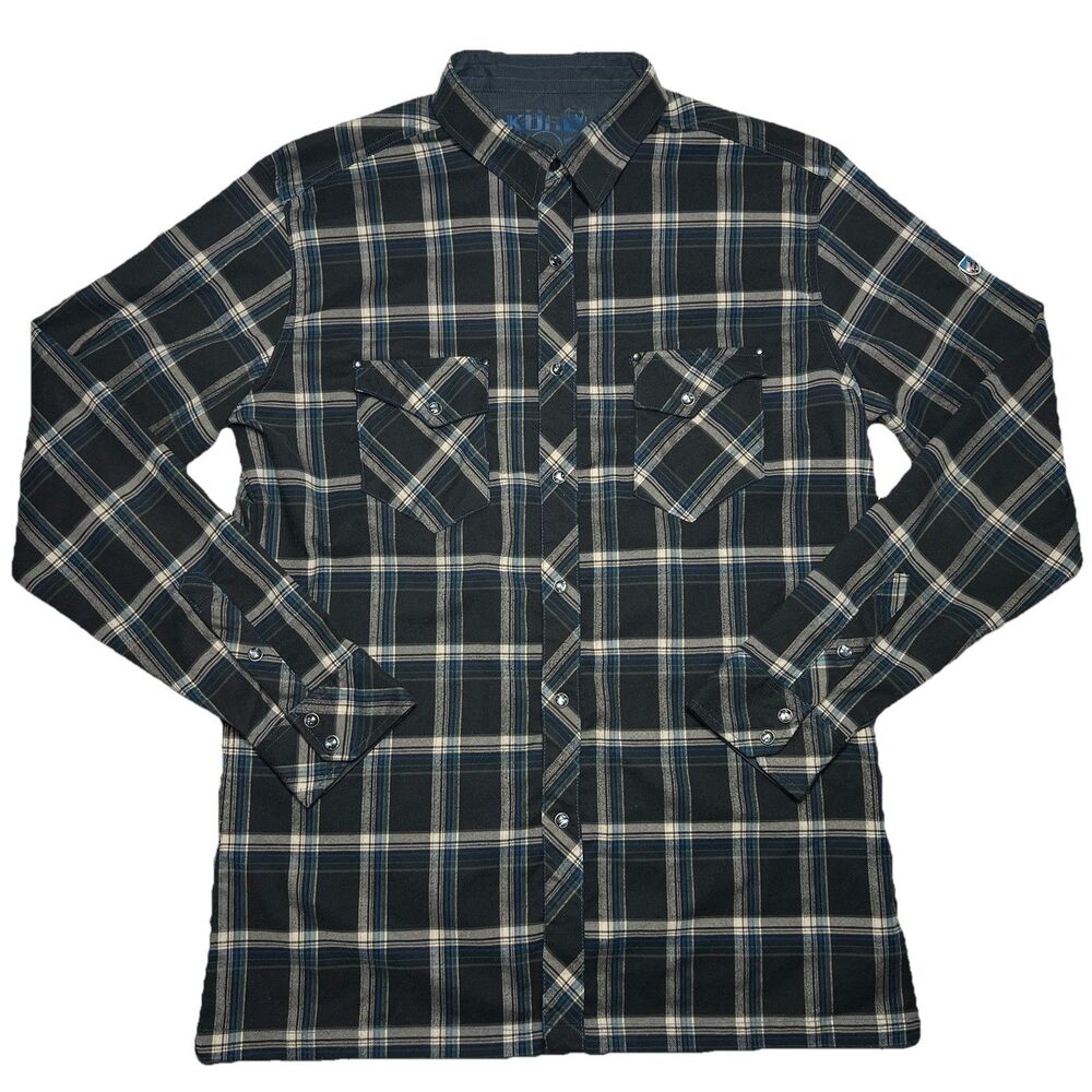 Kuhl Lowdown Size Large Plaid Flannel Long Sleeve Pearl Snap Button Down Shirt